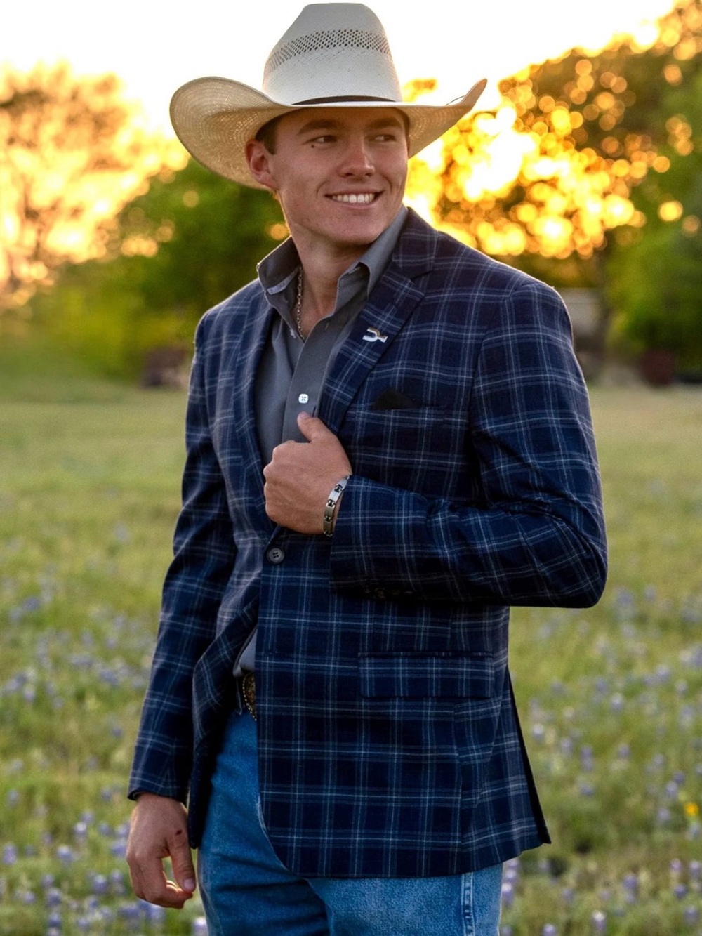 Men's Navy Plaid Blazer - Classic Tailored Jacket